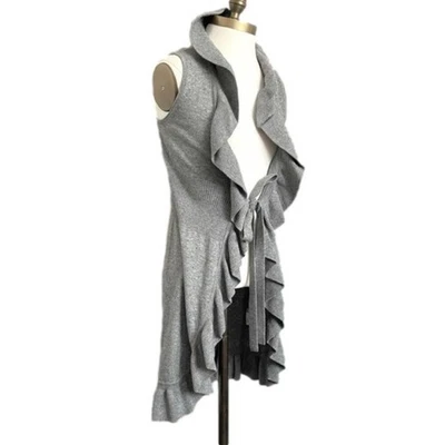 Gray Wool Blend Duster Knee Length Long Ruffle Tie Vest - Small / Medium - Image 1 of 4