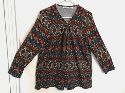 Blusa Suéter Rafaella Mujer 1X Plus 1/4 Cremallera Top Manga 3/4 Boho Artístico Festivo Foto 1 de 4