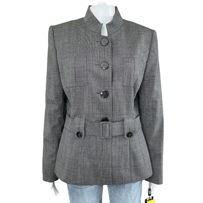 Blazer Tahari Safari Talla 10 Lana Oficina Sirena Grafito Gris Cinturón Preppy NUEVO Foto 1 de 4