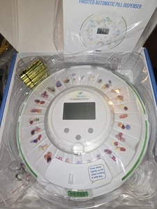 28 Days Automatic Pill Dispenser, Sound & Lights Dosage Timer, 6 Alarms, Frosted - Picture 1 of 11