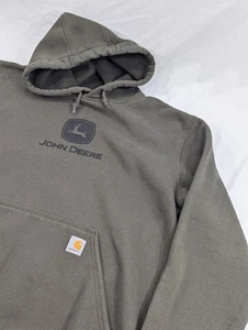 Carhartt Hoodie Sweatshirt Mens Large Loose Olive Drab John Deere Logo Graphic - Picture 1 of 9