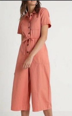 Mono Madewell Para Mujer Talla 0 Melocotón Manga Corta Pierna Ancha Corbata Frontal Algodón Foto 1 de 4