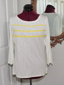 Tommy Hilfiger Off White W/ Yellow Round Neck Cotton ¾ Sleeves Sz M - Picture 1 of 8