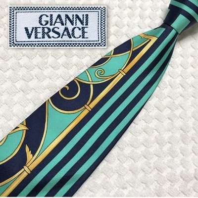 Corbata de seda geométrica Gianni Versace/verde esmeralda usada excelente estado desde Ja Foto 1 de 4