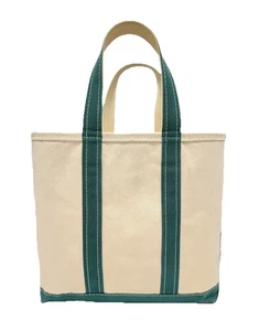 Vtg LL Bean Boat and Tote Medium Zip Canvas Bag Green White Freeport Maine USA - Picture 1 of 18