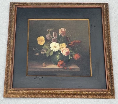 LOVELY VINTAGE STILL LIFE FLOWER PAINTING SIGNED Black Framed 17"x17" READ - Image 1 of 4