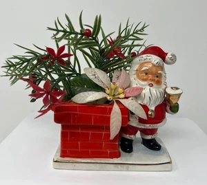 Vintage Weihnachten Weihnachtsmann Kamin Pflanzgefäß Figur Japan - Bild 1 von 12