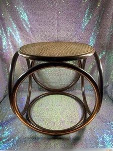 VTG MCM Thonet Style Bentwood Cane Round Footstool Plant Stand Ottoman - Picture 1 of 7