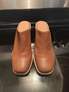 Zuecos de cuero Seychelles talla 7 tacones apilados marrón claro súper bonitos - Imagen 1 de 7
