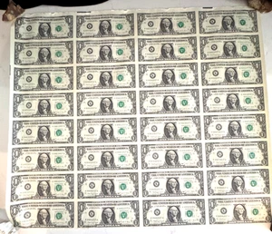 1988 U.S.A. 32 FEDERAL RESERVE NOTES 1 DOLLAR BILLS UNCUT SHEET - Picture 1 of 12
