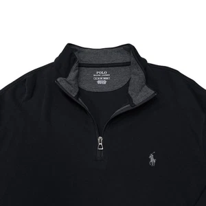 Polo Ralph Lauren Sweatshirt Mens Sz XL Black 1/4 Zip Long Sleeve Preppy Casual - Picture 1 of 10