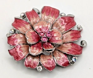 Vintage Blumen Brosche Anstecknadel Rosatöne + Strass silberfarben sehr guter Zustand - Bild 1 von 9