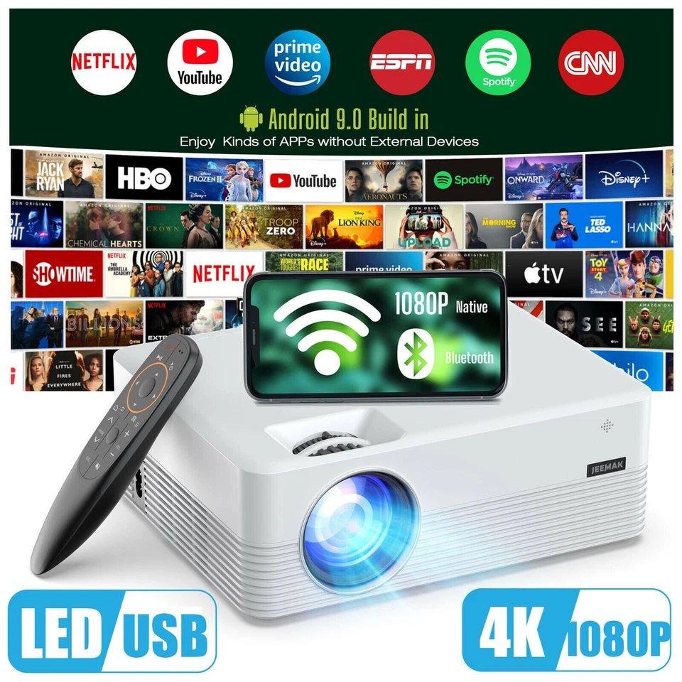 Mini 4K WiFi Bluetooth LED Projektor Heimkino Beamer 1080P Halterung Android DE - Bild 1 von 4