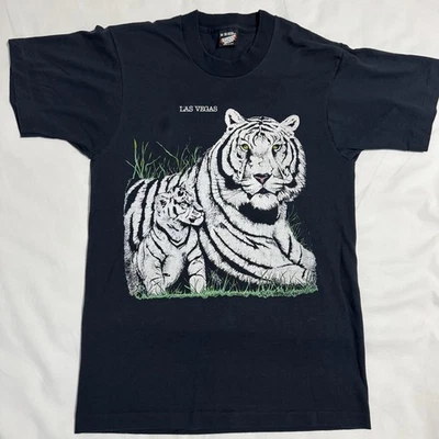 VTG 80s White Tigers Las Vegas Cracked Graphic T-Shirt Single Stitch Sz. M - Image 1 of 4