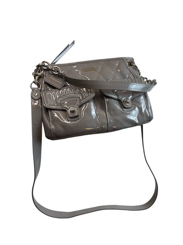 Borsa Coach grigia lucida liquida papavero trapuntata convertibile