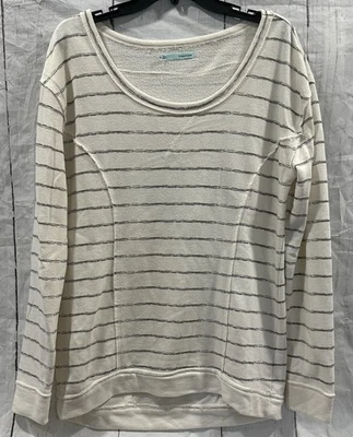 Maurices Round Neck Loose Fit MedSweatshirt Cream Gray Stripe Casual Long Sleeve - Image 1 of 4