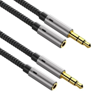 Aux Cord 6FT, 2 Pack 3.5mm Male to Female Stereo Audio Extension Cable 1/8 TRS - Picture 1 of 5