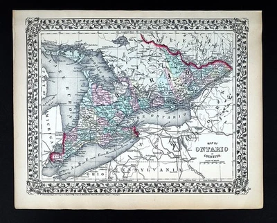 1874 Mitchell Map Ontario Canada Toronto Ottawa Niagara London Whitby Hamilton - Image 1 of 4