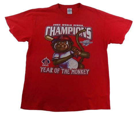 VTG 2002 World Series Anaheim Angels Rally Monkey Men's L T- Shirt Size  Rare Cover