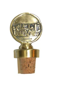 Judaica Bottle Cork Stopper Jerusalem Old City Relief Israel Amulet Charm Brass - Picture 1 of 3