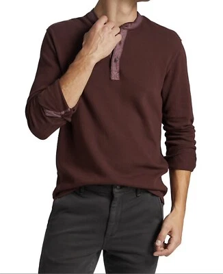 NUEVO Para Hombres Trapo y Hueso Blake Algodón Costura Costura Caoba LS Henley Talla XXL $195 Foto 1 de 4