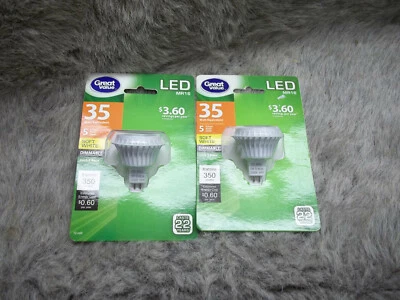 Dimmable LED Bulbs (2) GU 5.3 Base Soft White 350 Lumens MR16 12V 5W  - Image 1 of 3