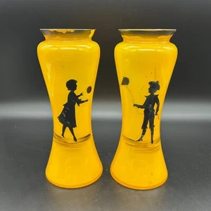 Juego de 2 jarrones de vidrio con silueta bohemia checa negro naranja para niños - Imagen 1 de 12