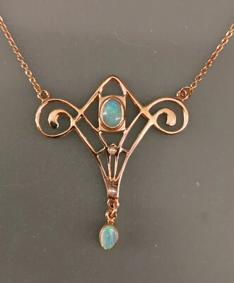 Collier In Stile Liberty In Argento 925 Placcato Oro Rosa Con Opale - Immagine 1 di 3