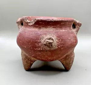 Rare Antique Pre-Colombian Footed Clay Pot 3" Approx - Picture 1 of 10