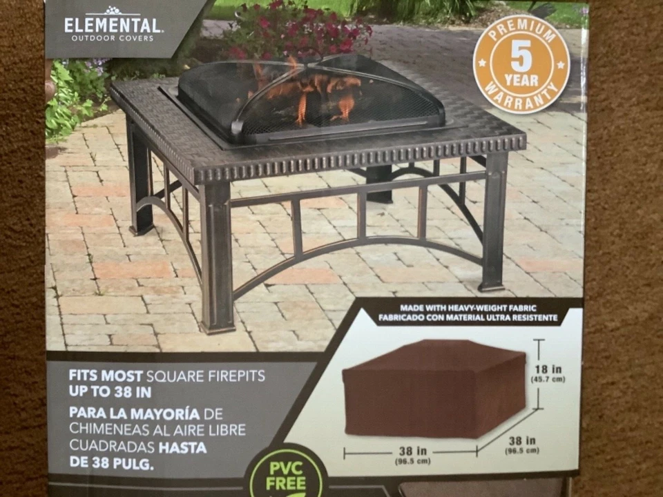 Premium Square Firepit Cover 38in. Elemental Brown Durable Fabric