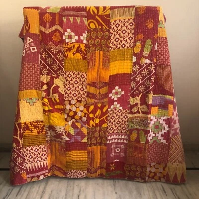 Art Kantha Twin Quilt Vintage Patchwork Wendedecke Baumwolle Bohemian Überwurf - Bild 1 von 3