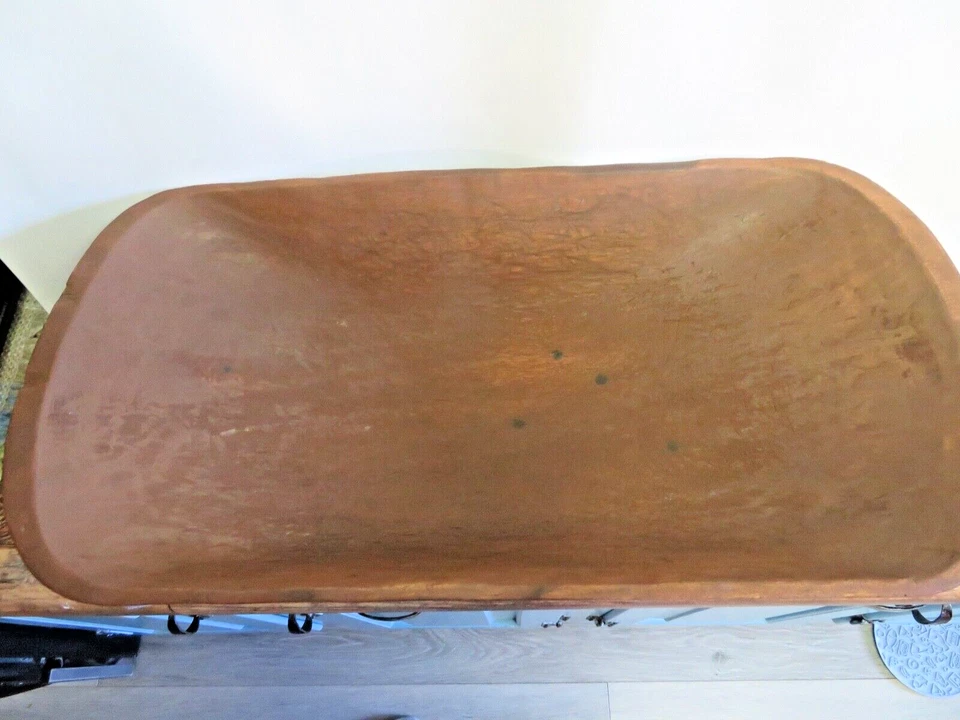 Tigela oval antiga de madeira primitiva esculpida à mão massa de madeira peça central 21"" - Imagem 1 de 4