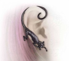 Cat Sith Earring/Wrap - Alchemy Gothic Black Witch's Familiar Jewellery E404