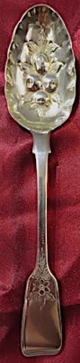 1854 ELIZABETH EATON STERLING SERVING STRAWBERRY SPOON, HAMMERED,FIDDLE & THREAD - Image 1 of 4