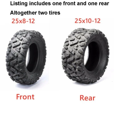 Front Rear 25x8-12 25x10-12 Tire Tubeless For 150 200cc 250cc 300 ATV Quad Mower - Image 1 of 4