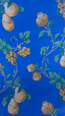 Papel Pintado Waverly 574905 Dramático Grande Floral Azul Oscuro Dorado Frutas 60% de Descuento Nuevo Foto 1 de 3