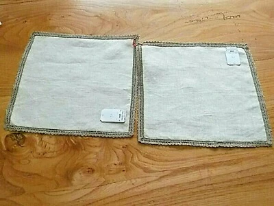 Linge ancien 2 Napperons carrés en lin ecru avec galon - Photo 1/3