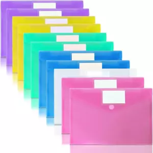 11 Pack Plastic Poly Filing Envelopes, Clear Folders US Letter A4 6 Assorted - Picture 1 of 7