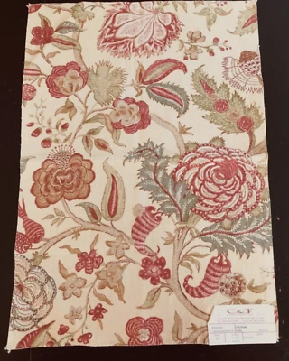 COLEFAX & FOWLER Colmar in Ochre 17 x 23 1/2" Floral Linen Fabric Sample - Image 1 of 3