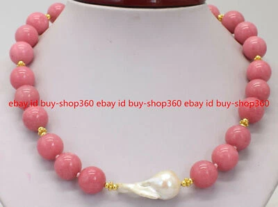 Bonito collar colgante de 14 mm con cuentas de rodocrosita rosa blanco barroco 15-20 mm 18"" Foto 1 de 4
