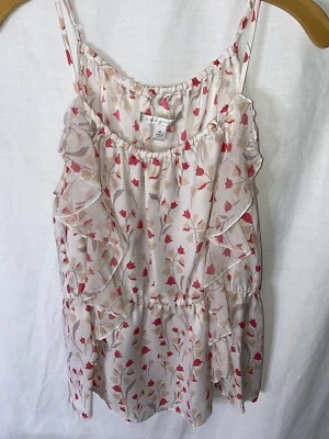 LC Lauren Conrad Spaghetti Top Pink & White Floral Ruffled Top Womens Medium - Image 1 of 4