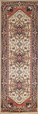 Ivory Runner 2' 7" x 9' 10" Rug Geometric Heriz Serapi Hand-knotted Wool Carpet - Image 1 of 4