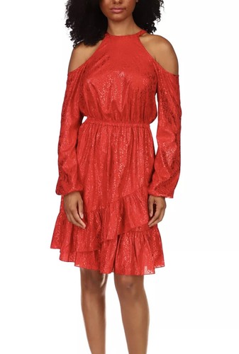 Abito a spalla fredda Michael Kors stampa serpente metallizzato taglia PS $165