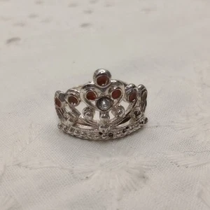Silvertone Adjustable Crown Ring with Orange and Clear Rhinestones - Picture 1 of 4