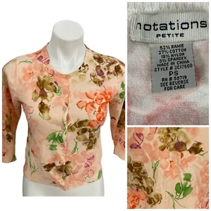 Notations Sweater Womens Size PS Orange Floral Knit Cardigan Office Work Preppy - Picture 1 of 16