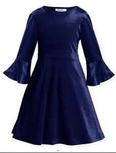 “Dress”, Girls Size 4, Dark Blue Velvet, A-Line, Bell sleeve, New - Picture 1 of 3