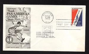Pan American Games 1959 Air Mail First Day Cover Fleetwood Cachet Chicago IL - Imagen 1 de 1