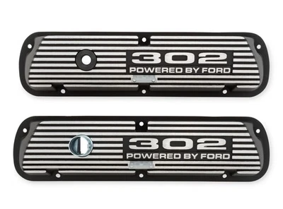6A582-302 Scott Drake Aluminum Valve Cover w/302 Powered by Ford Logo Wrinkle - Image 1 of 4