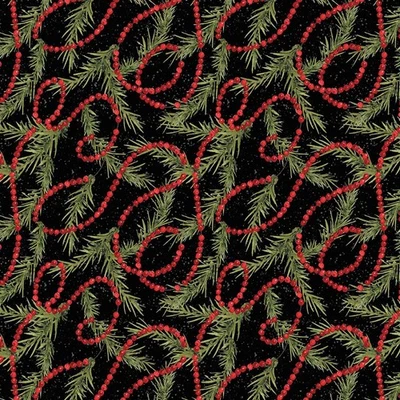 Wilmington Prints - Merry Gnome-Ments - Garland Allover - Black, Fabric BTY - Image 1 of 4