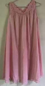 VTG Pink Babydoll Nightie Lace Trim Sheer Nylon Lingerie By Shadowline Size L - Picture 1 of 10